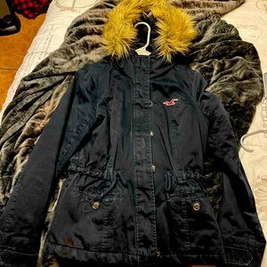 NAVY HOLLISTER JACKET FUR HOOD